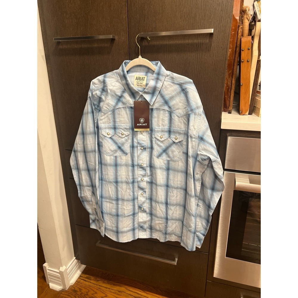 Ariat Retro Fit pearl snap men's long-sleeve western blue white xxl nwt